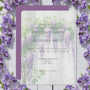 Purple on Wood Wisteria Floral Wedding Invitation