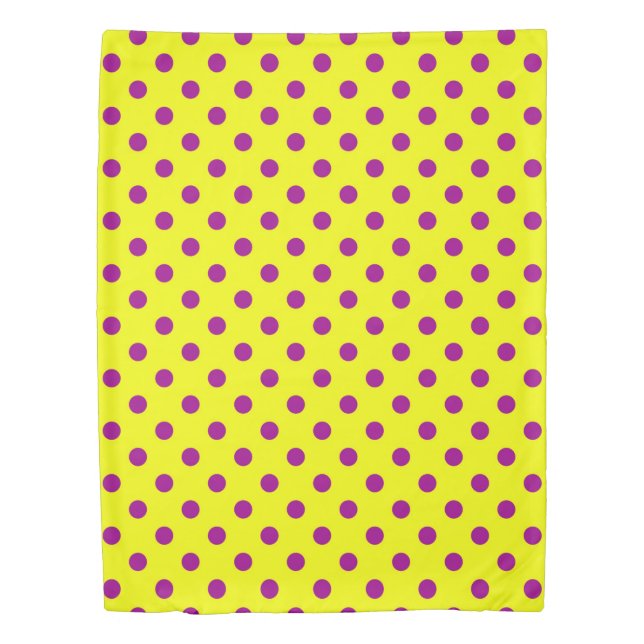 Purple On Yellow Polka Dots Pattern Design  Duvet Cover (Front)