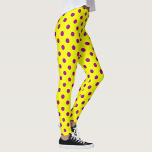 Purple On Yellow Polka Dots Pattern Design Leggings