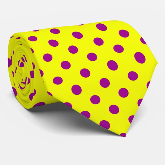 Purple On Yellow Polka Dots Pattern Design  Neck Tie (Creator Uploaded)