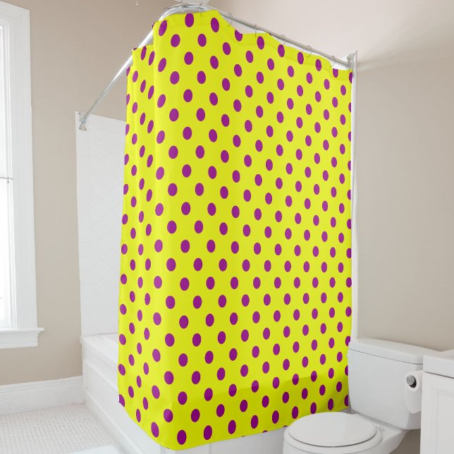 Purple On Yellow Polka Dots Pattern Design  Shower Curtain (Creator Uploaded)
