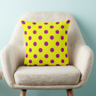 Purple On Yellow Polka Dots Pattern Design  Throw Pillow