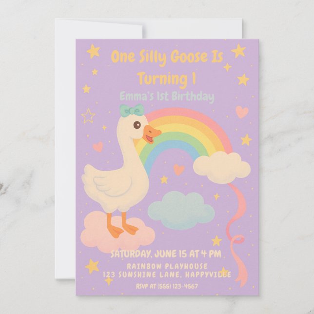 Purple One Silly Goose Birthday For Girls  Invitation (Front)