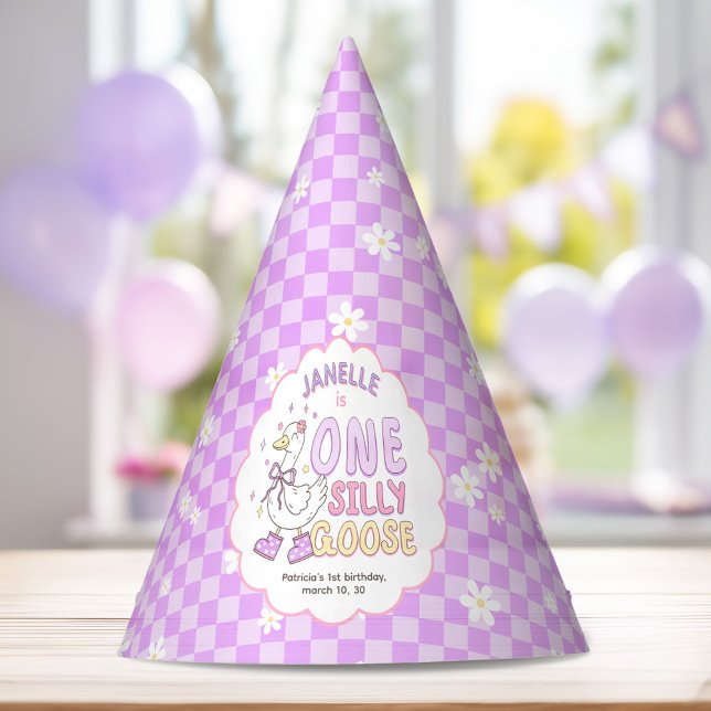 Purple One Silly Goose-Retro Girl First Birthday Party Hat (Purple One Silly Goose-Retro Girl First Birthday Party Hat. Spring Silly Goose Themed 1st Birthday.)