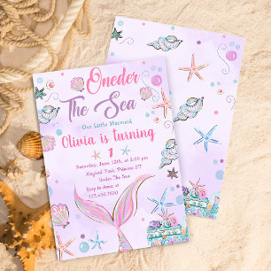 Purple ONEder The Sea Mermaid Birthday Invitation