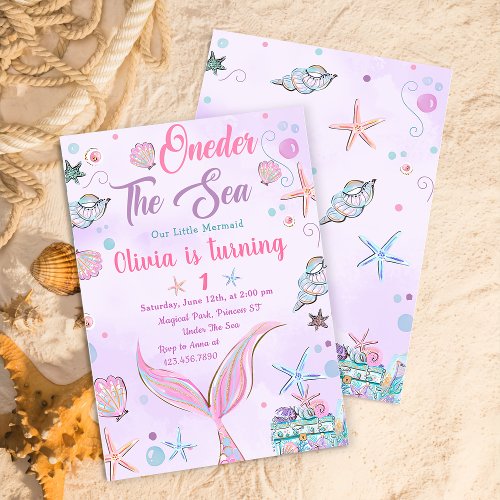 Purple ONEder The Sea Mermaid Birthday Invitation