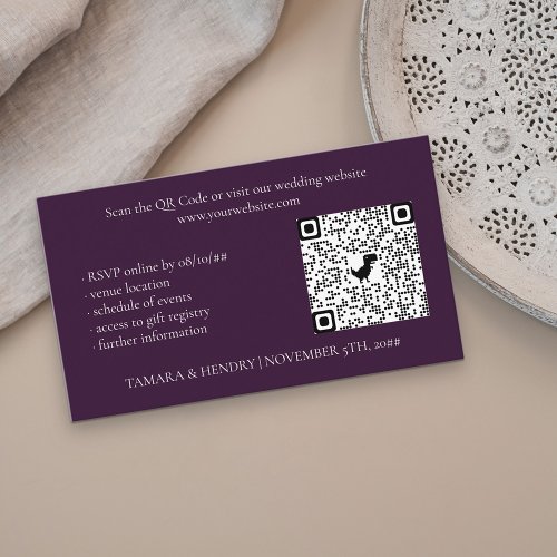 Purple Online RSVP QR Code Wedding Enclosure Card