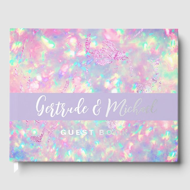 purple opal background wedding foil guest book  (Front)
