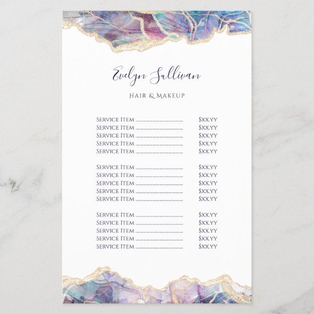 Purple opal design price list flyer (Front)