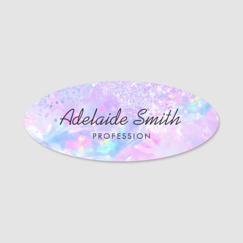 purple opal gemstone faux glitter name tag