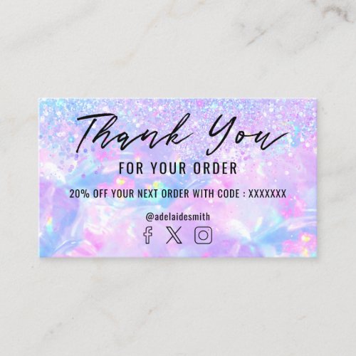 purple opal gemstone faux glitter thank you business card