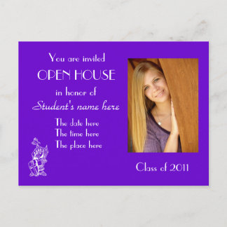 purple open house invitation postcard