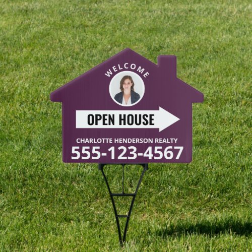 Purple Open House Real Estate Arrow Welcome Sign