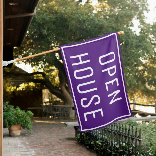 PURPLE OPEN HOUSE SIGN FLAG (In SItu)