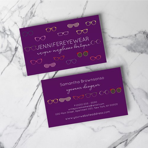 Purple Optic Eyewear Fashion Sun Glasses Business Card