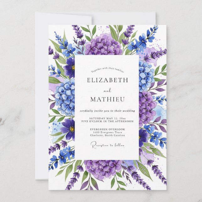 Purple Opulent Botanical Wedding Invitation (Front)