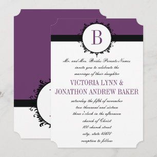 Purple or Any Color Monogram Wedding Invitation