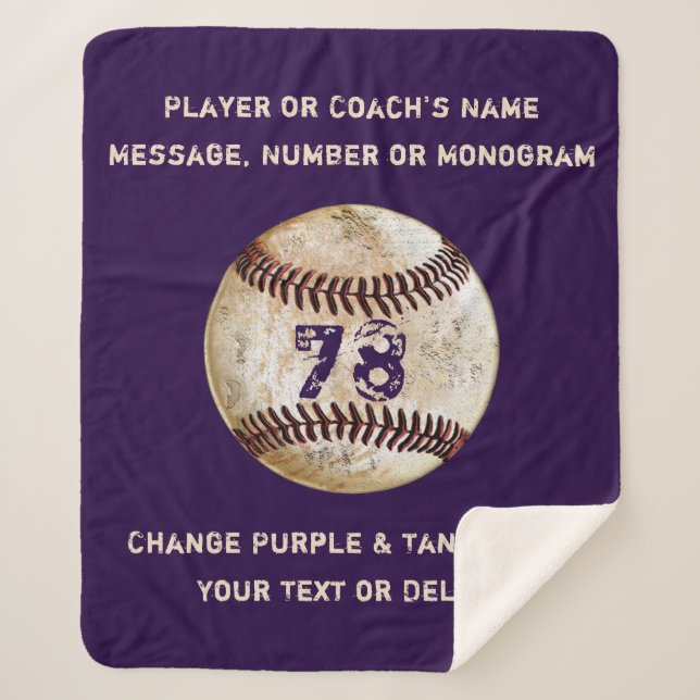 Purple or Your Colors Cozy Sherpa Baseball Blanket (Front)