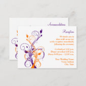 Purple Orang White Floral Reception Enclosure Card (Front/Back)