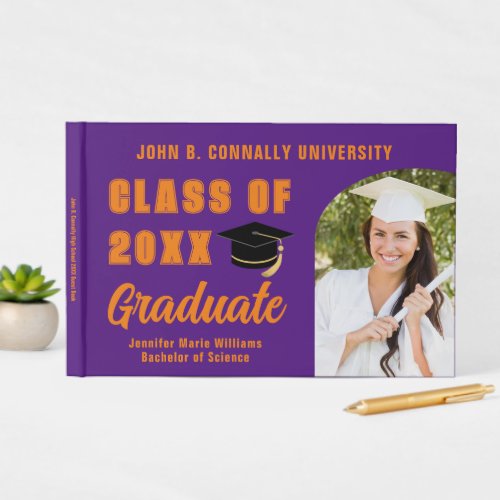 Purple Orange 2024 Photo Custom Graduation Guest Book