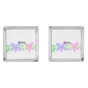 Purple orange abst floral watercolor add name text cufflinks