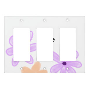 Purple orange abst floral watercolor add name text light switch cover