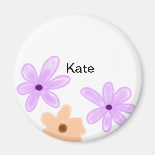 Purple orange abst floral watercolor add name text magnet