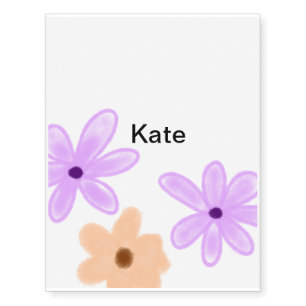Purple orange abst floral watercolor add name text temporary tattoos