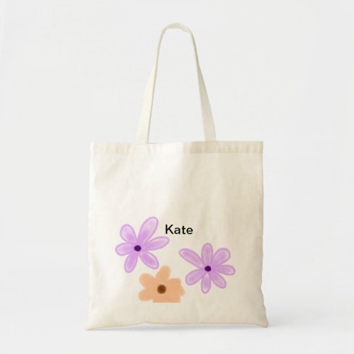 Purple orange abst floral watercolor add name text tote bag