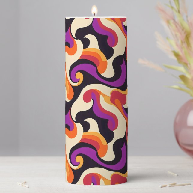 Purple Orange Abstract Pattern Pillar Candle (In Situ)