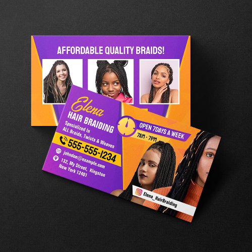 Purple  Orange African Hair Braiding Beauty Salon Business Card