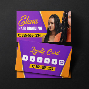 Purple & Orange African Hair Braiding Beauty Salon Loyalty Card