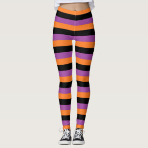 Purple, Orange and Black Stripes Leggings