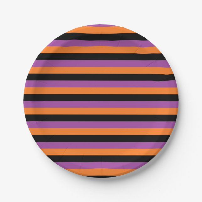 Purple, Orange and Black Stripes Paper Plates (Front)