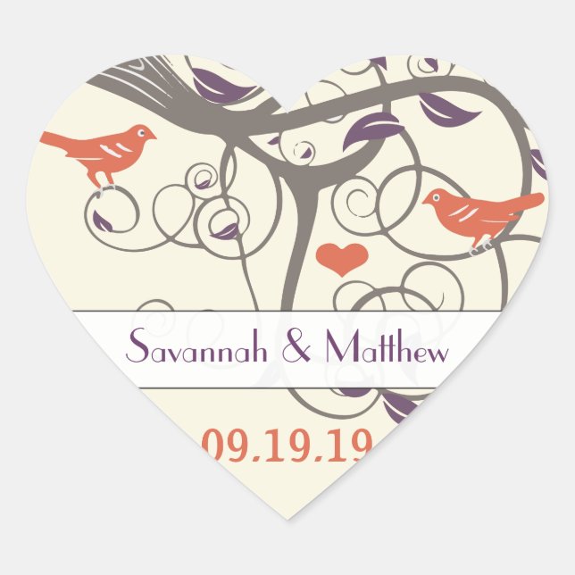 Purple Orange and Gray Swirl Tree Wedding Seal (Front)