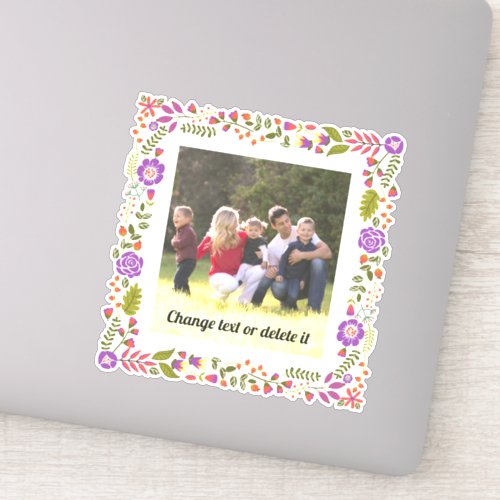 Purple orange and green floral frame with photo sticker