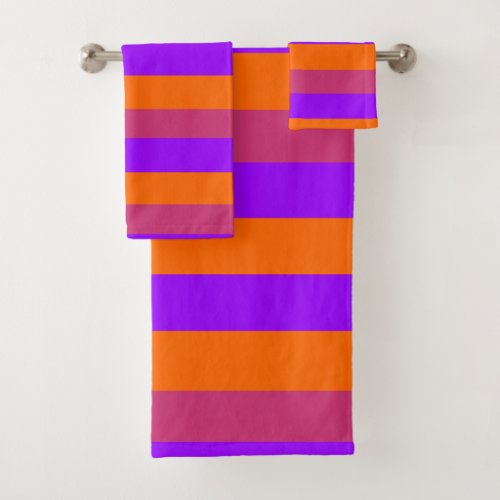 Purple Orange and Pink  Stripes Bath Towel Set