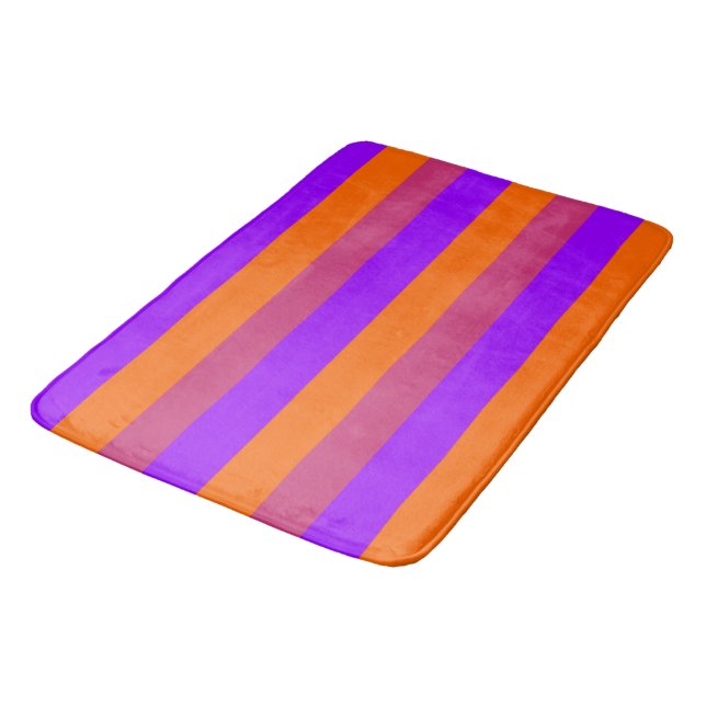 Purple, Orange and Pink  Stripes Bathroom Mat (Angled)