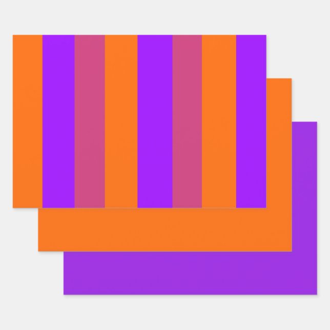 Purple, Orange and Pink  Stripes Wrapping Paper Sheets (Set)