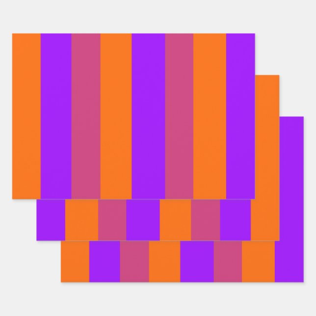 Purple, Orange and Pink  Stripes Wrapping Paper Sheets (Set)