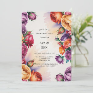 Purple Orange and Red Roses Engagement Party Invitation