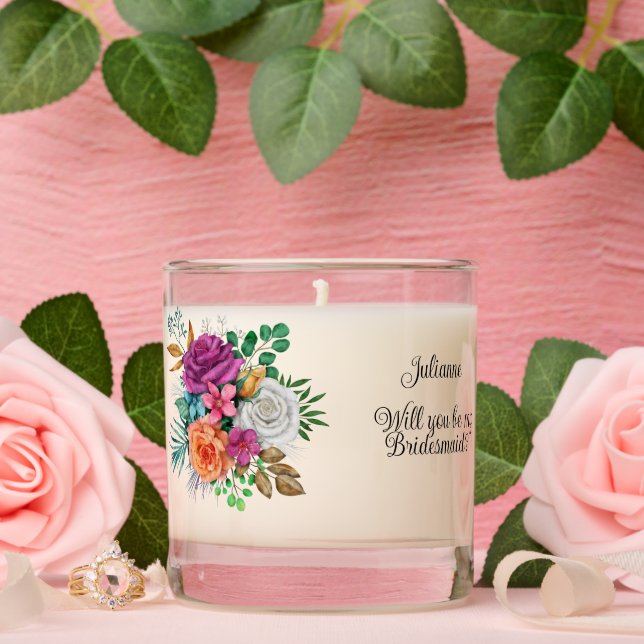 Purple Orange and White Roses Bridesmaid Scented Candle (Wedding)