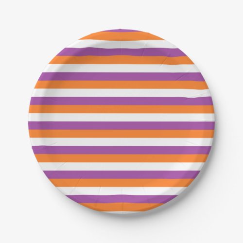 Purple Orange and White Stripes Paper Plates