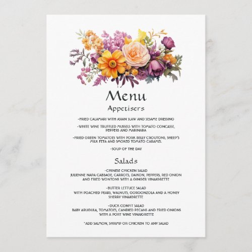 Purple Orange and Yellow Floral Guest Details Menu