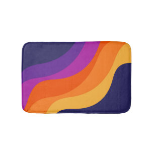Purple orange and yellow retro diagonal waves bath mat