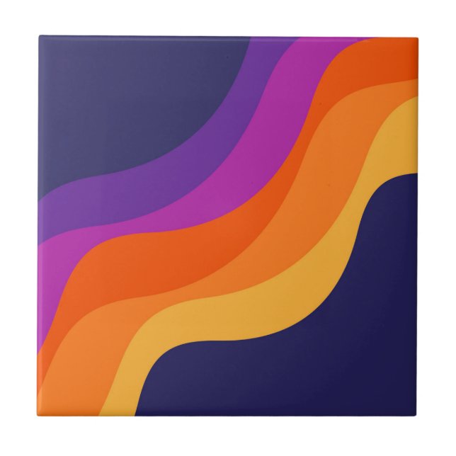 Purple orange and yellow retro diagonal waves  ceramic tile (Front)