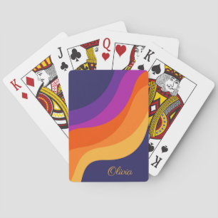 Purple orange and yellow retro diagonal waves poker cards