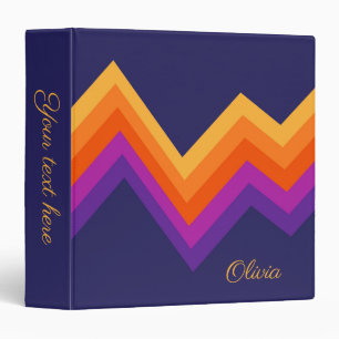 Purple, orange and yellow retro zigzag design 3 ring binder