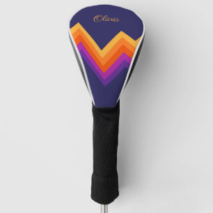 Purple, orange and yellow retro zigzag design golf head cover