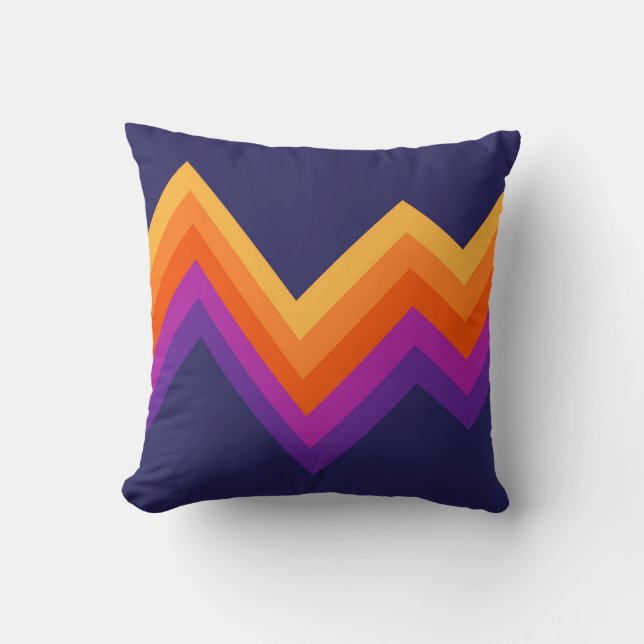 Purple, orange and yellow retro zigzag design throw pillow (Front)